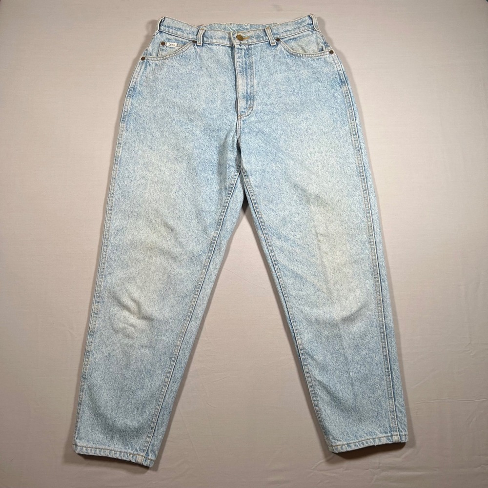 Vintage Lee High Waisted Mom Jeans Light Wash Tapered Made in USA Womens 14 P‎